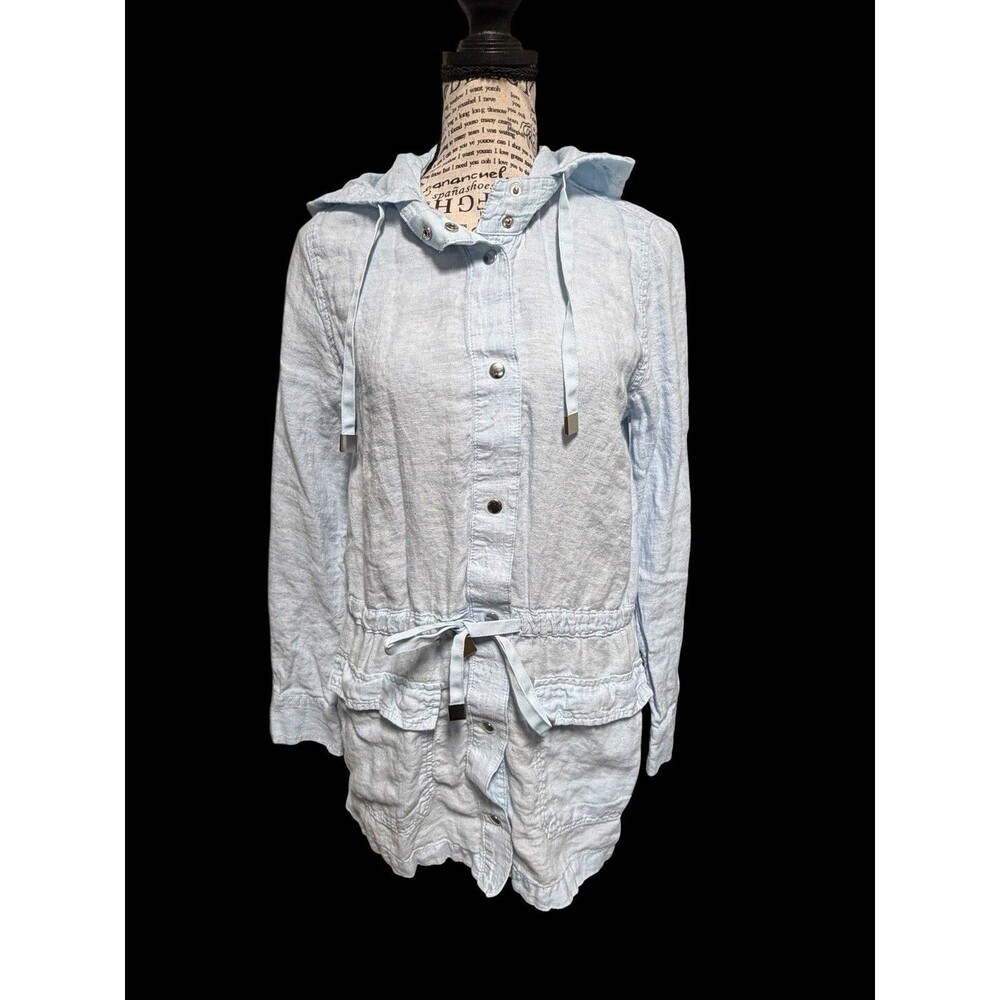 Maurice’s Jacket Blue 100% Linen Silver Snaps Drawstring waist Women Size Small